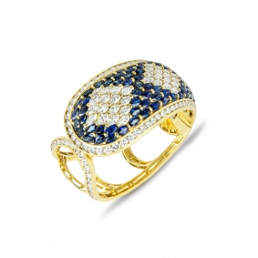 Yellow Gold Sapphire & Diamond Cuff Bangle